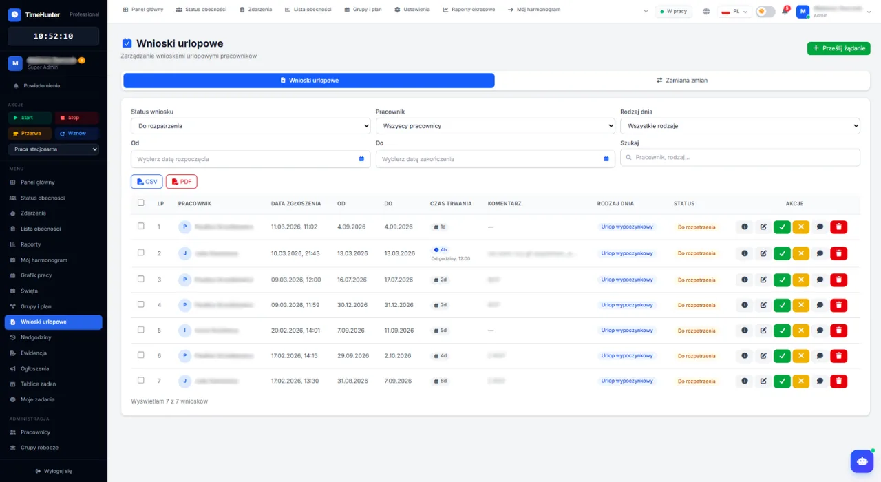 TimeHunter — Leave requests
